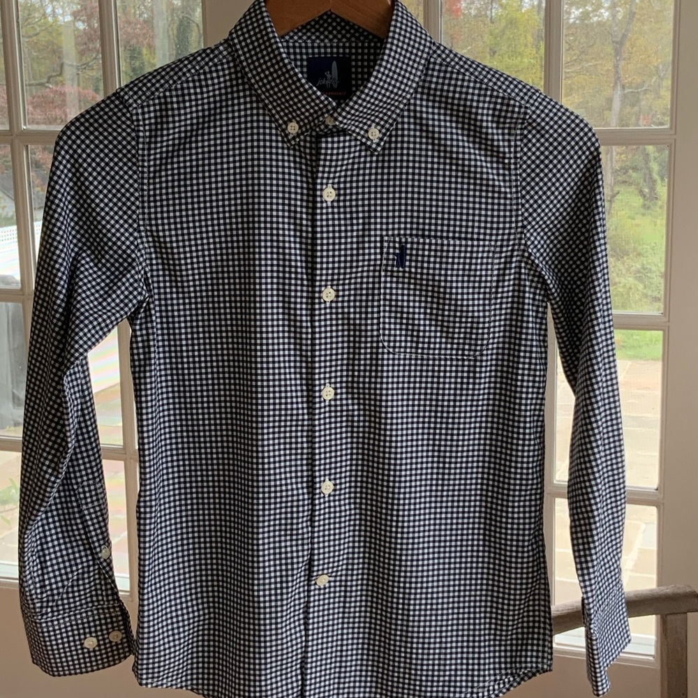 Johnnie-O Navy and White Gingham Performance Button-Down Shirt (SZ 10)